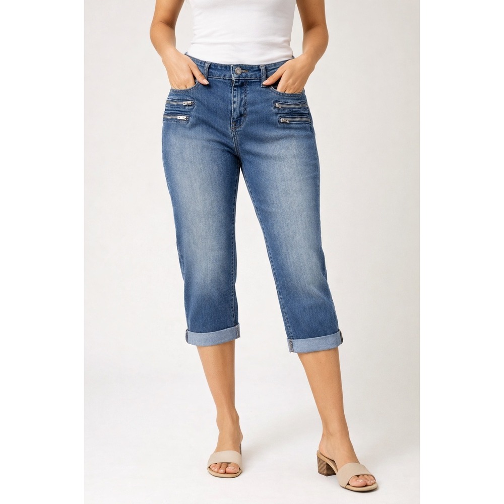 Jennifer Lopez Capri Jeans Womens 8 Blue Stretch Mid Rise Slim Crop Denim‎ NWT
